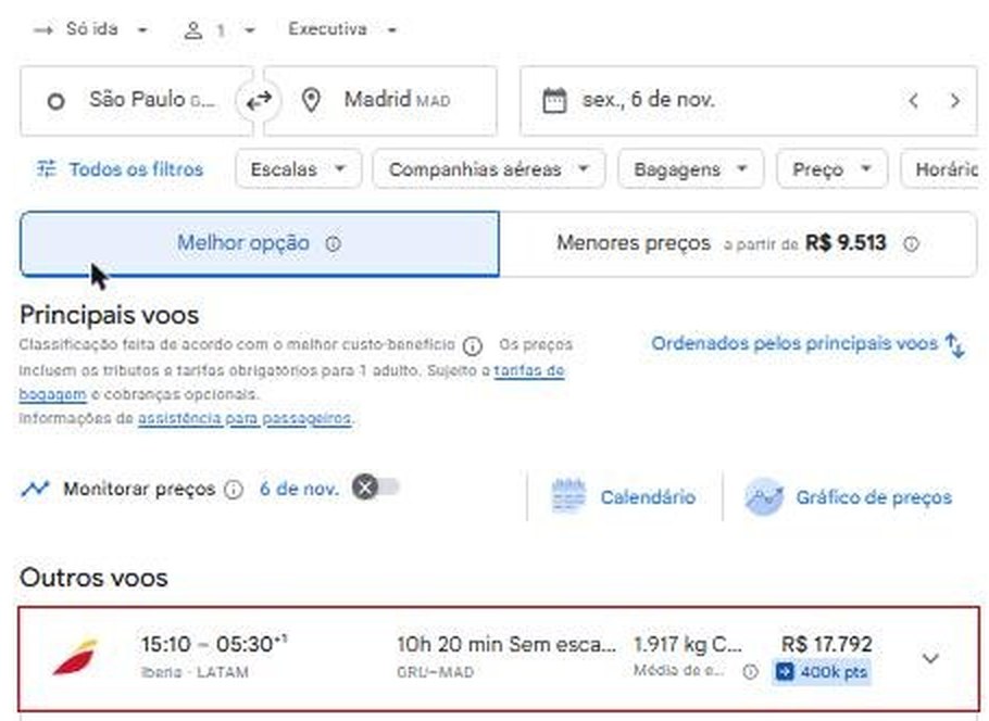 Google Flights GRU-MAD